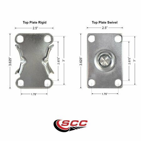 Service Caster 3'' Nylon Wheel Swivel Top Plate Caster Set with 2 Posi Brakes 2 Rigid, 4PK SCC-20S314-NYS-PLB-2-R-2